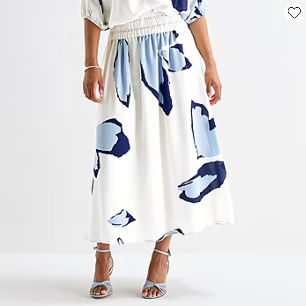 Worthington White Maxi Skirt with Blue Floral Print Sz XLT